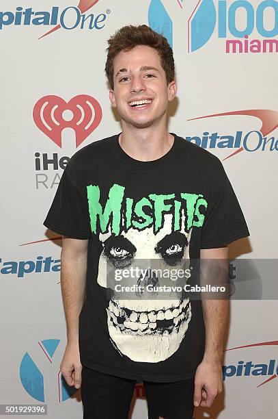 Charlie Puth poses backstage at Y100's Jingle Ball 2015 at BB&T Center on December 18, 2015 in Sunrise, Florida.