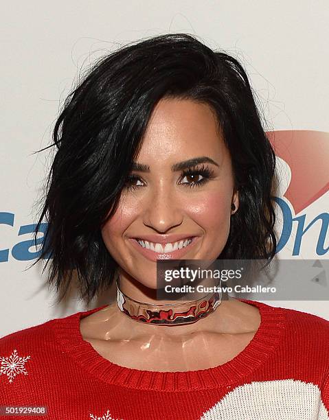 Demi Lovato poses backstage at Y100's Jingle Ball 2015 at BB&T Center on December 18, 2015 in Sunrise, Florida.