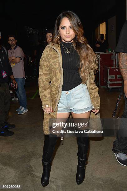 Becky G poses backstage at Y100's Jingle Ball 2015 at BB&T Center on December 18, 2015 in Sunrise, Florida.