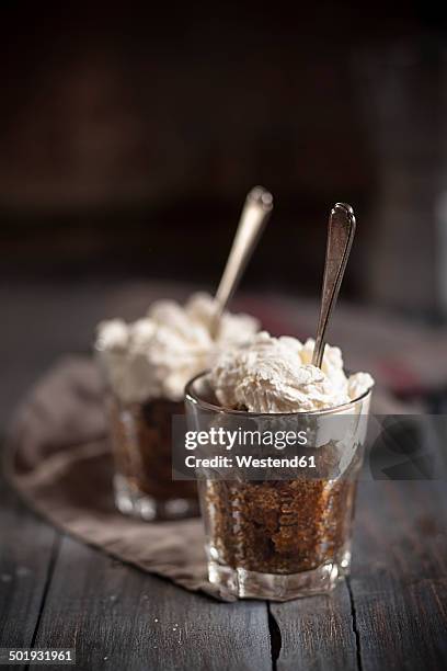 two glasses of granita al caffe with cream on dark wood - sorbet stock pictures, royalty-free photos & images