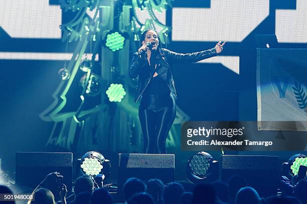 Singer Chloe Angelides performs onstage with R. City at Y100's Jingle Ball 2015 presented by Capital One at BB&T Center on December 18, 2015 in...