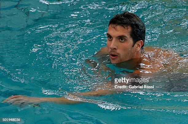 Federico Grabich of Argentina looks on after the Men 100m freestyle competition as part of Argentina National Swimming Championship 2015 at Jeanette...
