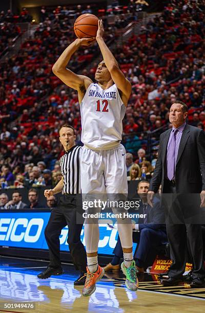 Trey Kell of the San Diego State Aztecs shoots the ball in the first half against the Grand Canyon Antelopes at Viejas Arena on December 18, 2015 in...
