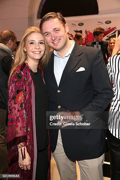 Maximilian Prinz zu Sayn Wittgenstein Berleburg and his wife Franziska during the opening of the Jaguar Land Rover Boutique on December 18, 2015 in...