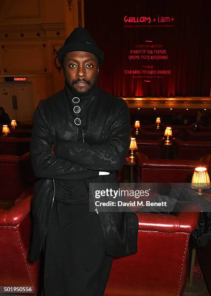 Will.i.am attends a special screening of "Star Wars: The Force Awakens" hosted by will.i.am and i.am+ at The Electric Cinema on December 18, 2015 in...