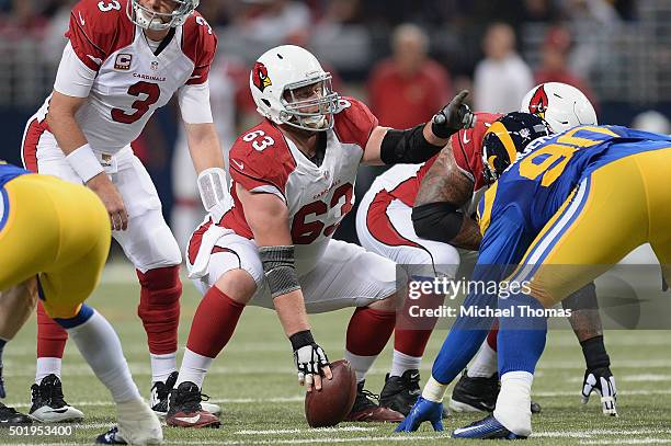 Lyle Sendlein of the Arizona Cardinals during a game against the St. Louis Rams at the Edward Jones Dome on December 6, 2015 in St. Louis, Missouri.