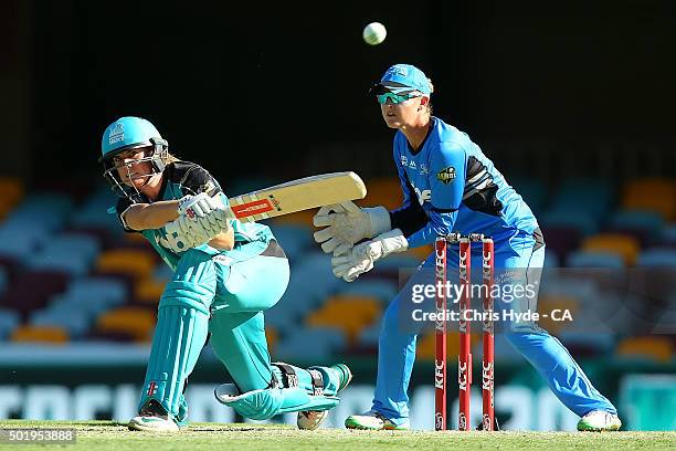 Lauren Winfield of the Heat bats during the Women's Big Bash League match between the Brisbane Heat and the Adelaide Strikers at The Gabba on...