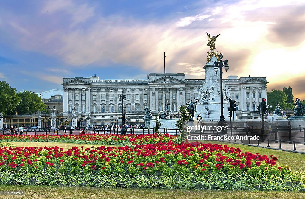 View of the gardens of Buckingham Palace London