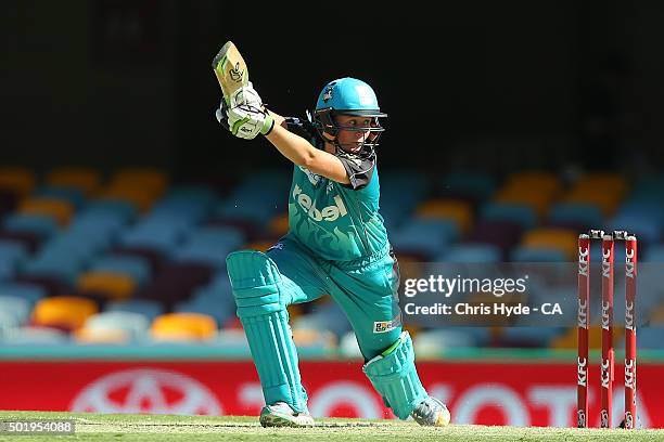 Beth Mooney of the Heat bats during the Women's Big Bash League match between the Brisbane Heat and the Adelaide Strikers at The Gabba on December...