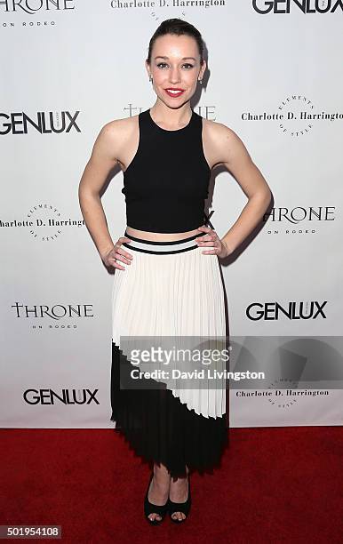 Actress Caroline Barry attends the GENLUX Magazine Beverly Johnson cover issue event at The Rodeo Collection on December 18, 2015 in Beverly Hills,...