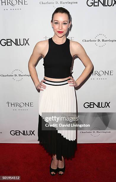 Actress Caroline Barry attends the GENLUX Magazine Beverly Johnson cover issue event at The Rodeo Collection on December 18, 2015 in Beverly Hills,...