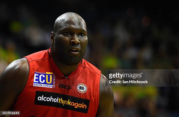 Nathan Jawai of the Wildcats looks on during the round 11 NBL match between the Townsville Crocodiles and the Perth Wildcats on December 19, 2015 in...
