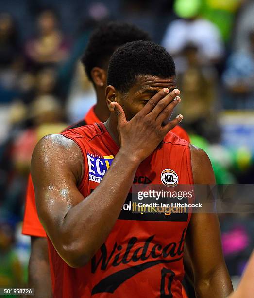 Jermaine Beal of the Wildcats looks dejected after losing the round 11 NBL match between the Townsville Crocodiles and the Perth Wildcats on December...