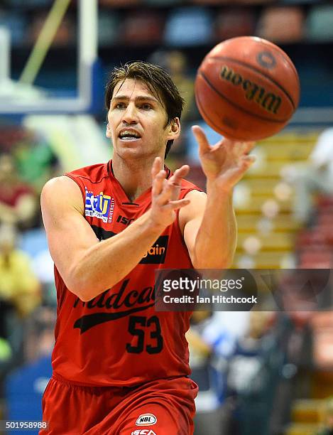 Damian Martin of the Wildcats passes the ball during the round 11 NBL match between the Townsville Crocodiles and the Perth Wildcats on December 19,...