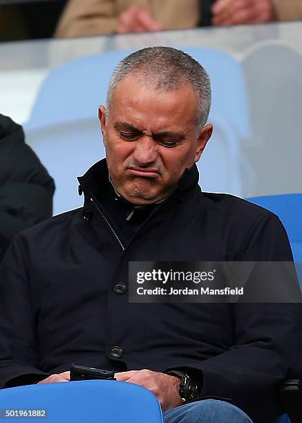 Jose Mourinho, former manager of Chelsea watches on during the Sky Bet Championship match between Brighton and Hove Albion and Middlesbrough at The...