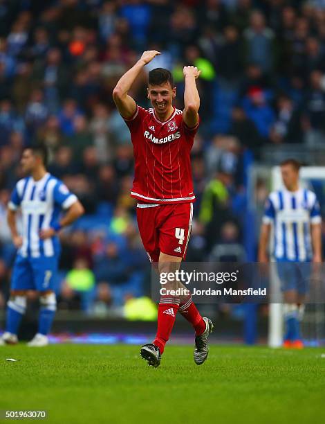 Daniel Ayala of Middlesbrough celebrates after his header is flicked in by Albert Adomah to scoretheir second goal during the Sky Bet Championship...