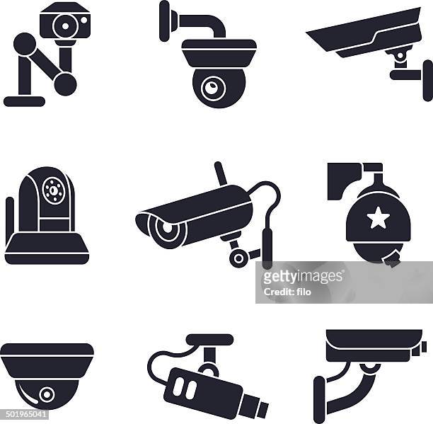 illustrazioni stock, clip art, cartoni animati e icone di tendenza di telecamere di sicurezza - sorveglianza