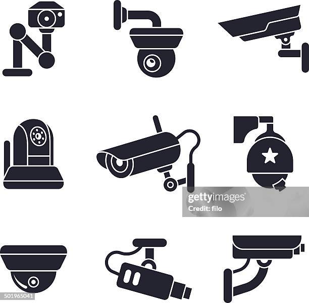 stockillustraties, clipart, cartoons en iconen met security cameras - spionage en toezicht