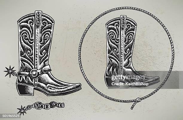 cowboy boots and lasso - cowboy boot stock illustrations