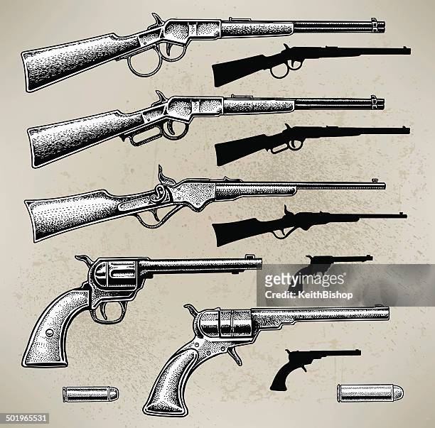 cowboy guns - pistol stock illustrations