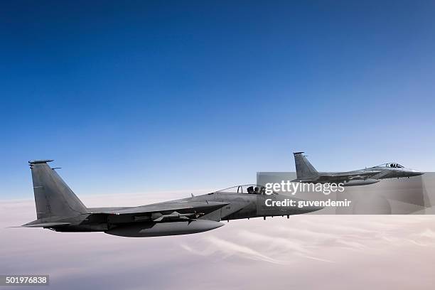 f - 15 aigles en vol - avion de chasse photos et images de collection