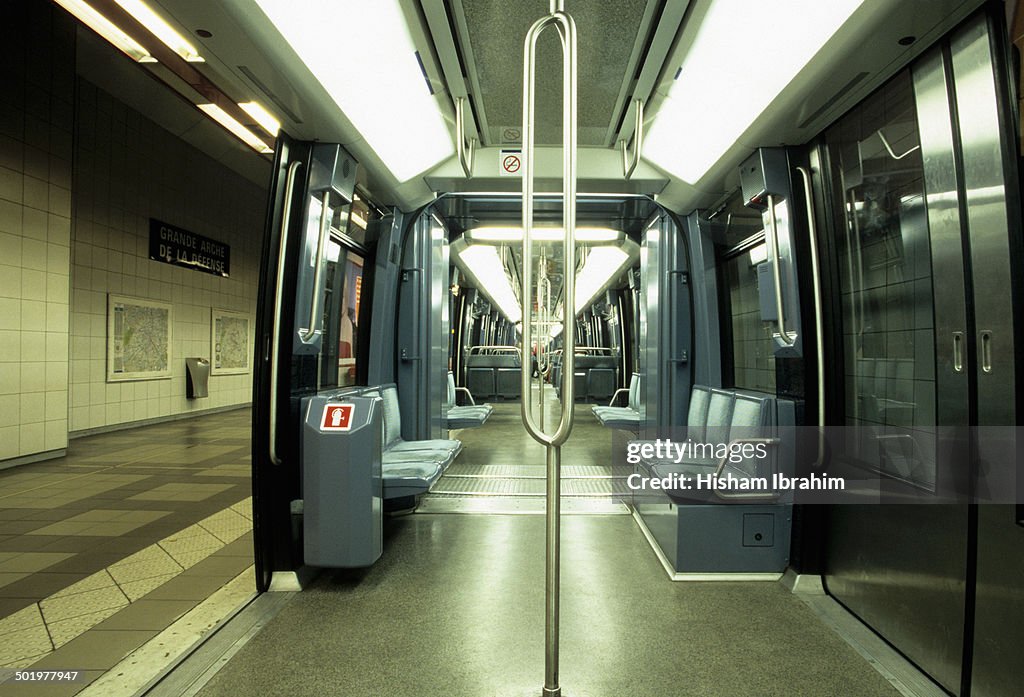 Inside of an underground metro train, Paris
