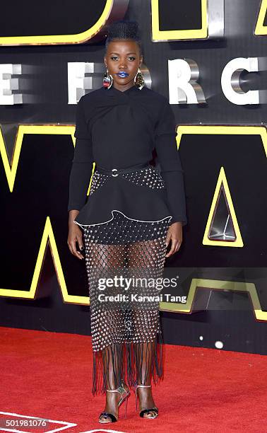 Lupita Nyong'o attends the European Premiere of "Star Wars: The Force Awakens" at Leicester Square on December 16, 2015 in London, England.