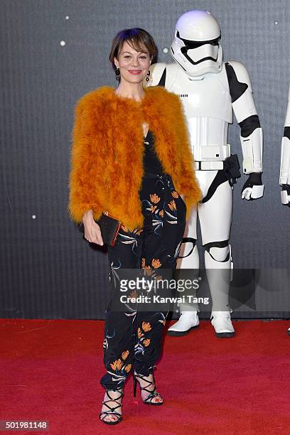 Helen McCrory attends the European Premiere of "Star Wars: The Force Awakens" at Leicester Square on December 16, 2015 in London, England.