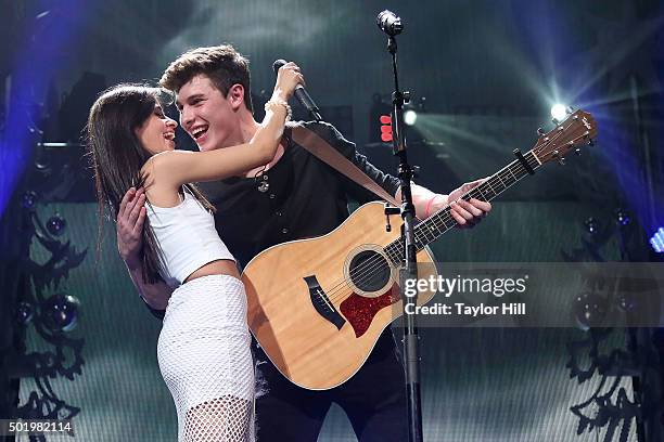 Camila Cabello and Shawn Mendes perform during Y100's Jingle Ball 2015 on December 18, 2015 in Miami, Florida.