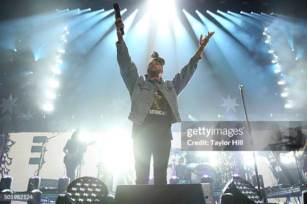 The Weeknd performs during the Y100 2015 Jingle Ball at BB&T Center on December 18, 2015 in Sunrise, Florida.