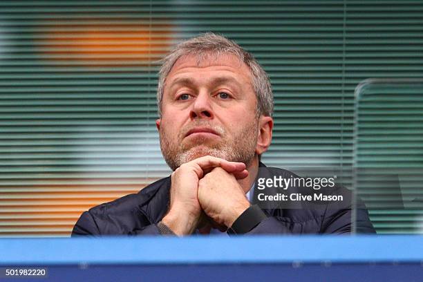 Chelsea owner Roman Abramovich is seen on the stand during the Barclays Premier League match between Chelsea and Sunderland at Stamford Bridge on...