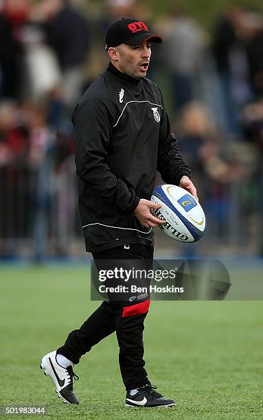 Oyonnax head coach Johann Authier looks on ahead of the European Rugby Champions Cup match between Saracens and Oyonnax at Allianz Park on December...