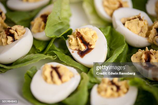 deviled eggs - deviled egg stock pictures, royalty-free photos & images
