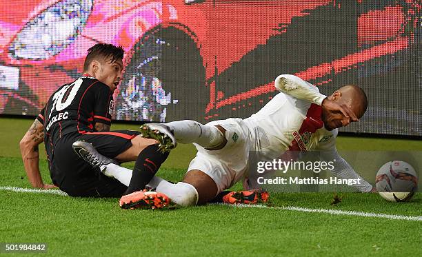 Vaclav Kadlec of Frankfurt and Theodor Gebre Selassie of Bremen compete for the ball during the Bundesliga match between Eintracht Frankfurt and...