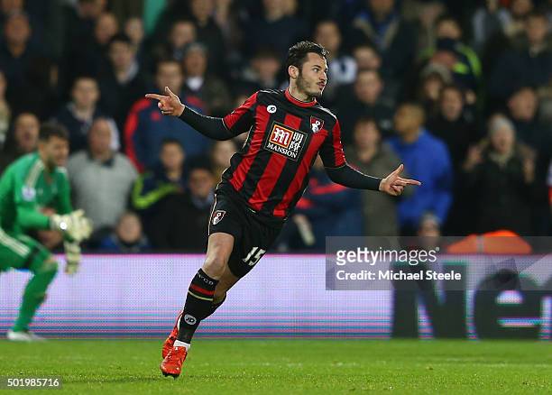 Adam Smith of Bournemouth celebrates scoring his team's first goal during the Barclays Premier League match between West Bromwich Albion and A.F.C....