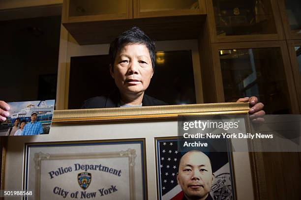 Xiu Yan Li talks about her son, NYPD detective Wenjian Liu, who was killed in the line of duty December 20, 2014. She's pictured at her home in...