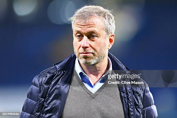 Chelsea owner Roman Abramovich looks on after their 3-1 win in the Barclays Premier League match between Chelsea and Sunderland at Stamford Bridge on...