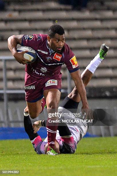 Bordeaux-Begles' Fijian wing Metiuisela Talebula runs with the ball during the European Rugby Champions Cup rugby match between Bordeaux-Begles and...