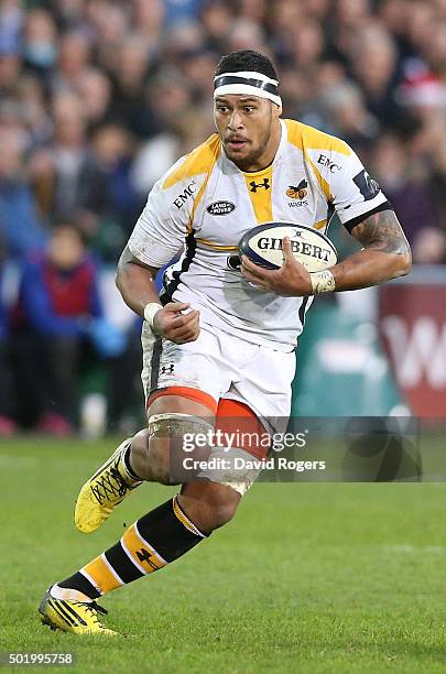 Nathan Hughes of Wasps runs with the ball during the European Rugby Champions Cup match between Bath and Wasps at the Recreation Ground on December...