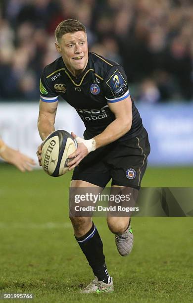 Rhys Priestland of Bath runs with the ball during the European Rugby Champions Cup match between Bath and Wasps at the Recreation Ground on December...