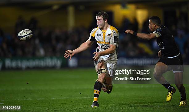 Joe Launchbury of Wasps in action during the European Rugby Champions Cup match between Bath Rugby and Wasps at Recreation Ground on December 19,...