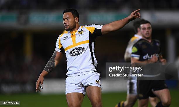 Alapati Leuia of Wasps in action during the European Rugby Champions Cup match between Bath Rugby and Wasps at Recreation Ground on December 19, 2015...