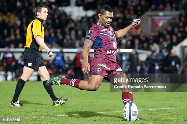 Metuisela Talebula for Union Bordeaux Begles takes a penalty kick during the European Rugby Champions Cup match between Union Bordeaux Begles and...