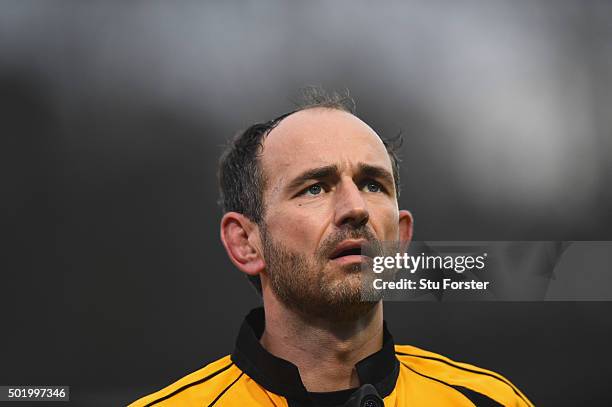 Referee Romain Poite looks on during the European Rugby Champions Cup match between Bath Rugby and Wasps at Recreation Ground on December 19, 2015 in...