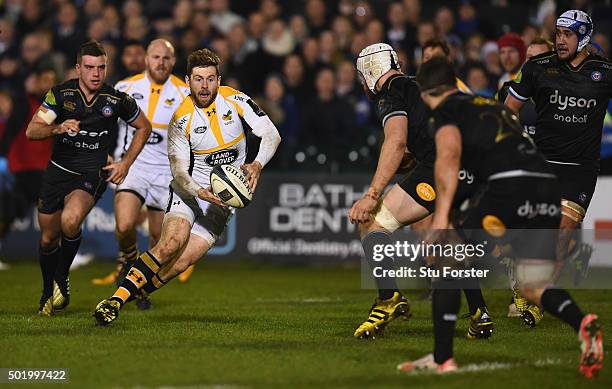 Elliott Daly of Wasps in action during the European Rugby Champions Cup match between Bath Rugby and Wasps at Recreation Ground on December 19, 2015...