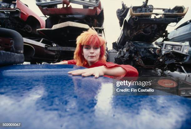 English singer and actress Toyah Willcox at a scrapyard in Battersea, London, July 1980.