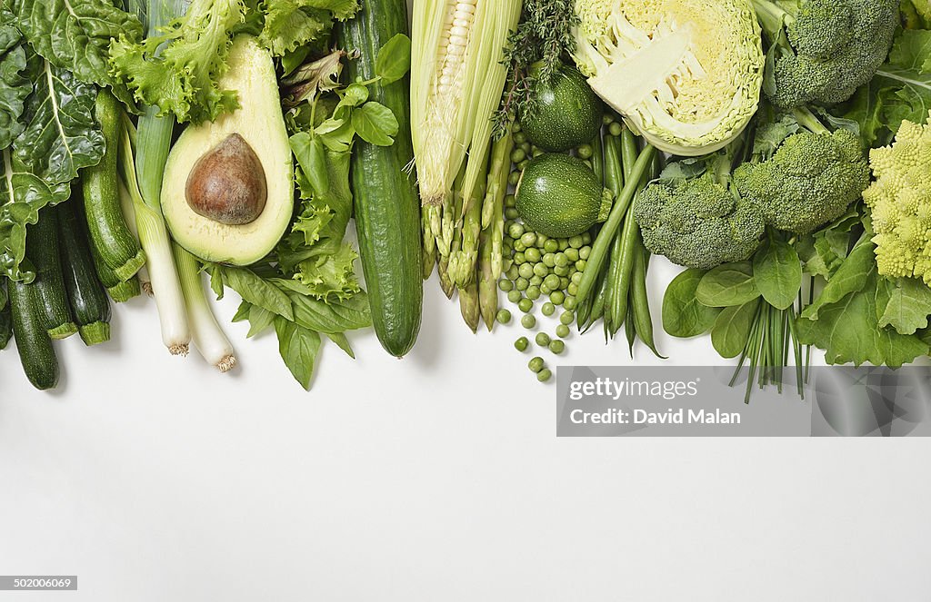 Selection of green fruit & vegetables