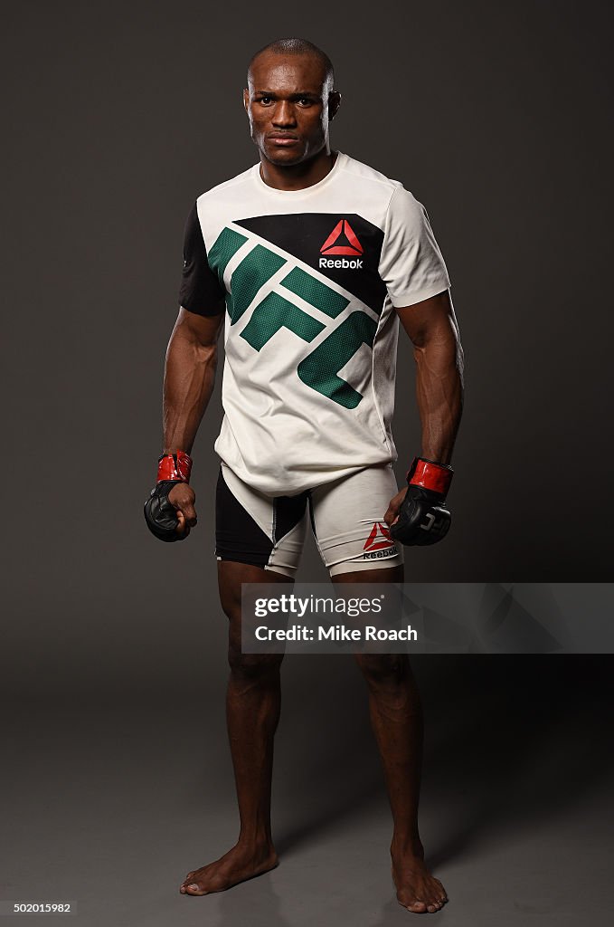 Cerrone Ii Kamaru Usman poses for a post fight portrait backstage during the UFC ...