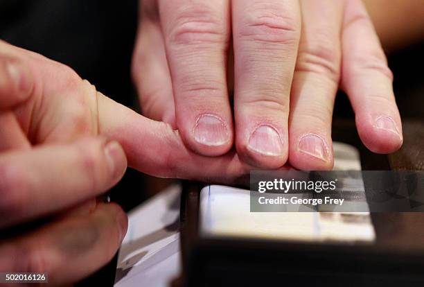 Fingerprints are recorded at a gun concealed carry permit class put on by "USA Firearms Training" on December 19, 2015 in Provo, Utah. Demand for...