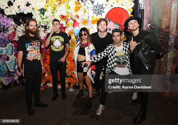 Jack Lawless, Calum Hood, JinJoo Lee, Ashton Irwin, Joe Jonas, and Luke Hemmings attend DNCE Jingle Ball after party on December 18, 2015 in Miami,...